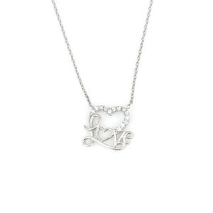 Collar de Plata de Ley 925 con Corazón y Piedra Blanca Grabada con la Palabra Amor para Compromiso - Product Image 2