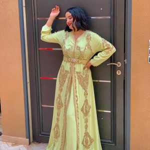 Caftán marroquí hecho a mano para Dubai, Qatar, niñas jordanas, Color verde pistacho con aspecto hermoso - Product Image 6