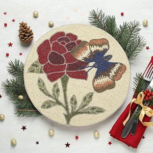 Handmade Flower-Shaped Glass <b>Beaded</b> <b>Placemat</b> New Year Christmas Dining Table Decorative Mat for Wedding Parties - Product Image 1