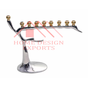 Chandelier Menora avec 9 bougeoirs sur piédestal en finition argentée, produits très vendus - Product Image 6