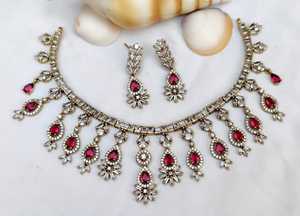 Premium Quality Star Cut CZ Necklace Set In Mehendi Polish AD <b>Jewellery</b> Luxury Necklace Set For Party Wear, Weddings - Product Image 2