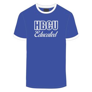 HBCU da uomo istruito in ciniglia a contrasto maglietta blu con lettere bianche ricamate abbigliamento collegiale in cotone morbido - Product Image 2