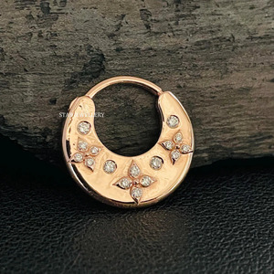 14K Solid <b>Gold</b> Flush Set Natural Diamond Bridal Septum Piercing Fine Jewelry. - Product Image 3