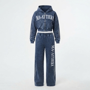 Conjunto de Sudadera Corta con Cremallera y Pantalones Anchos para Mujer, con Detalles Personalizados de Pedrería, Traje Deportivo de Dos Piezas - Product Image 4