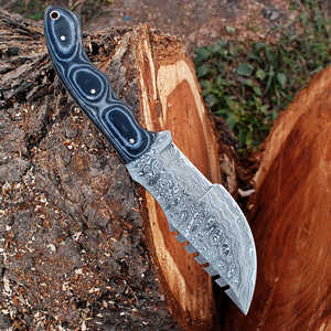 Handmade Damascus Steel Tracker Knife Custom Survival Blade Black Micarta Handle Leather Sheath Perfect Grip OEM High Quality - Product Image 3