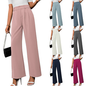 Pantalones largos sueltos de rayas azules de algodón 100 informal con logotipo personalizado, pantalones de mujer de talla grande, Pantalones de mujer - Product Image 2