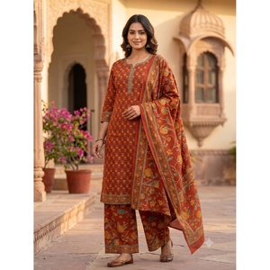 Conjunto de Salwar Kameez de Algodón Teñido para Mujer, Ropa Étnica India Suave, Diseño Tradicional de Rama, Secado Rápido, para Verano - Product Image 1