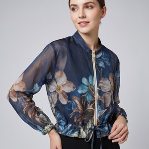 Lightweight Zip-Up <b>Jacket</b> with Elastic Cuffs and Floral Print, One Size Fits All (Sizes 36–42) - Product Image 3