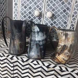 <b>Viking</b> Drinking Horn Mug Tankard Natural Ox Horn Handmade Medieval Mead Beer <b>Cup</b> Wholesale - Product Image 2