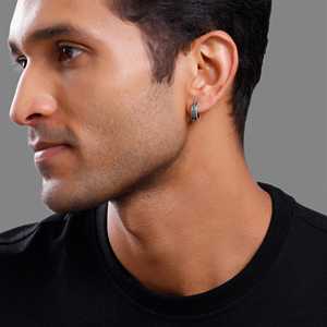 ออกซิไดซ์ต่างหูห่วงเรขาคณิตที่ทันสมัยชุบทองพร้อมไข่มุกเพชรสำหรับงานแต่งงานงานหมั้นหรือของขวัญสำหรับเขา - Product Image 1