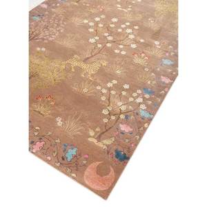 พรมไหมพรมถักมือสีเบจและสีน้ำตาลลายดอกไม้สำหรับบ้านและรถยนต์ สำหรับห้องนั่งเล่นและทางเดิน - พรมจาอีปุร์ ผลิตภัณฑ์ ZA - Product Image 2