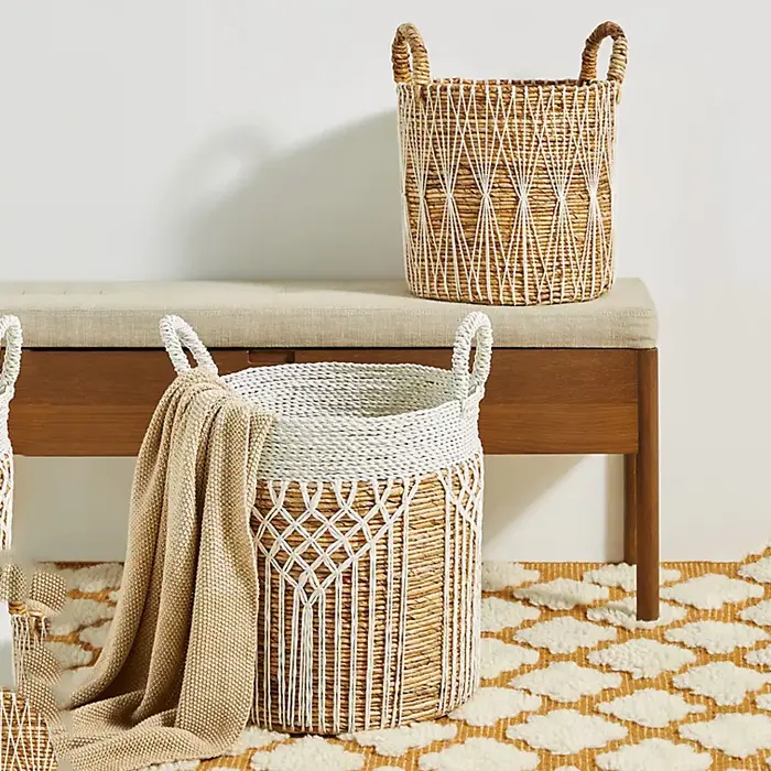 Grande vente! Panier de rangement d'écorce de banane avec ficelle en plastique, conteneurs de rangement de décoration de maison, vente en gros Vietnam