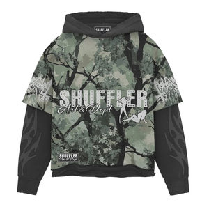 Sudadera con Capucha Corta Personalizada, Estilo Vintage, Lavado Ácido, Cierre de Cremallera, Corte Cuadrado, Estilo Camuflaje, Combinación de Algodón Waffle - Product Image 2