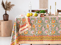 Mantel Cuadrado Grande de Algodón Hecho a Mano, Ecológico, con Estampado Tradicional Indio, Estilo Clásico, para Mesa de Comedor, Hogar y Cocina