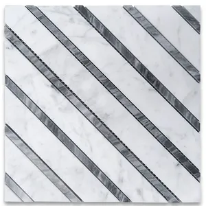 C7H7H Carrara mármol blanco geométrico Polystrip mosaico azulejo Natural pulido Bardiglio gris para entrada dormitorio Baño - Product Image 1
