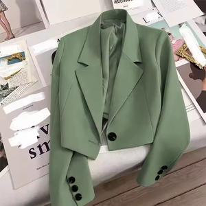 2025 dames laine col en v manteau simple bouton court Blazers poches solide motif mode femmes manteau non tissé méthode de tissage - Product Image 6