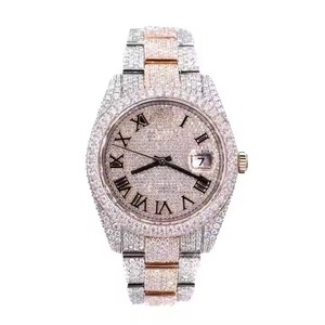 SHIVPATH Luxury Hip-Hop Reloj elegante Dos tonos Oro rosa y plata Iced Out Moissanite Diamond con número romano - Product Image 4