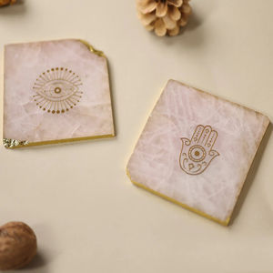 Rose Quartz <b>Coaster</b> Set Natural Crystal <b>Gold</b> Edge Hand Design Handmade Drink Mat Luxury Home Decor Gift - Product Image 5