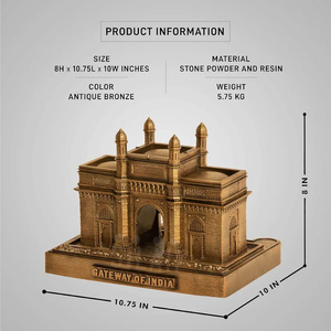 Escultura de Metal ecológica hecha a mano de 8 pulgadas Gateway India Mumbai réplica diseño Art Deco para bodas cumpleaños Diwali - Product Image 3