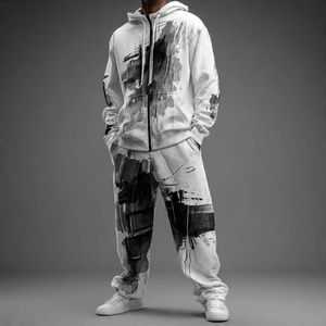 Conjunto Deportivo de Invierno para Hombre, Sudadera con Capucha de Doble Línea de Rayas Extra Grande y Pantalones Rectos |   Estilo holgado y urbano - Product Image 4