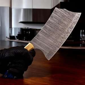 มีดสับเนื้อวัวคุณภาพสูงระดับมืออาชีพ ผลิตจากเหล็กกล้าดามัสกัสและสแตนเลส ด้ามไม้ งานฝีมือ สำหรับขายส่ง - Product Image 2