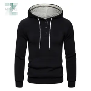 Premium Quality Button Neck Men's Fashion Hoodie 260gsm 55%Cotton 45%Polyester OEM Wholesale oversized winters Hoodies for men's