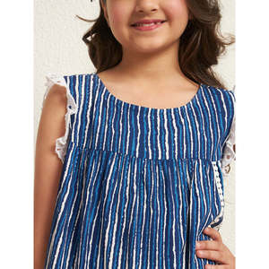 Bugandbees Abito da bambina in cotone a righe senza maniche con finiture in pizzo, lunghezza al ginocchio, casual, estivo, per <span class=keywords><strong>bambini</strong></span> - Product Image 2