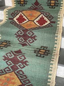 Alfombra de corredor Kilim de yute de lana tejida a mano patrón geométrico indio tradicional Color personalizable lavable rústico hogar sala de estar - Product Image 5