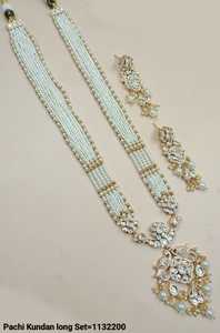 Indian Fancy Long Motipearl Pendent Mala <b>Drop</b> & Kundan Traditional Gold Tone <b>Pearl</b> Pendent <b>Necklace</b> Earring Set Women and Girls - Product Image 5