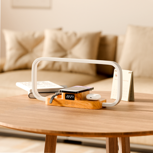 Lampe de table de nuit LED 3 en 1 avec port USB de charge sans fil 10W 5 températures de couleur gradation et horloge en continu - Product Image 2