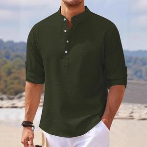 Polo de manga media para hombre de verano Waffle Casual suelto cuello alto botón Polo traje para hombre - Product Image 5
