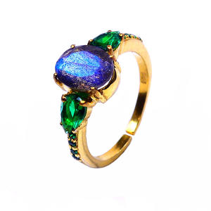 Everyday Wear 925 Sterling Silver Chapado en oro Piedras preciosas de labradorita de moda baratas Anillo ajustable para mujer - Product Image 1