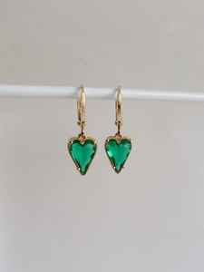 Green Heart Emerald Stud Earrings 925 Sterling Silver 14K Gold Plated Vintage Cute <b>Boho</b> Hippie IGI Certified Jewelry - Product Image 3