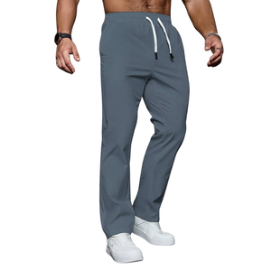 <b>Mens</b> Lightweight Straight Leg Casual <b>Pants</b> Elastic Waist Drawstring Breathable Quick Dry Travel <b>Lounge</b> Trousers Gray Fit - Product Image 1