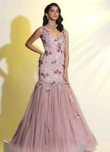 Élégante robe de soirée pleine longueur pour dames respirante poly-maille avec perles brodées perlées antistatique pour cocktail - Product Image 5