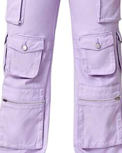 Pantalon cargo large en denim lavande pour femme, taille haute, avec plusieurs poches, style streetwear décontracté, fournisseur OEM - Product Image 5