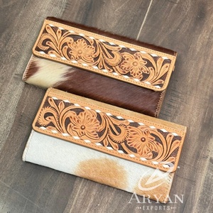 กระเป๋าสตางค์ยาวแบบพับสามทบทำจากหนังวัวแท้สำหรับผู้หญิงกระเป๋าคลัทช์แบบหนีบบัตรเครดิต RFID - Product Image 1