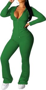 Conjunto de Dos Piezas para Mujer, Chaqueta de Manga Larga de Color Sólido al por Mayor, Pantalones Deportivos Elásticos con Cremallera, Trajes Casuales con Capucha - Product Image 4