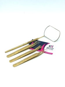 GETUP BROSONS IMPEX Pince à épiler professionnelle en acier inoxydable pour extensions de cils volume russe, nouvelle, 45 degrés, avec poignée diamantée dorée pour plasma - Product Image 5