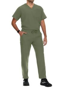Conjunto de Uniformes Médicos para Hombre, Top Elástico con Cuello en V y Pantalones Ajustados con 6 Bolsillos y Cintura Elástica - Product Image 1