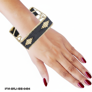 กำไลข้อมือทองเหลืองทำมือ ประดับด้วยด้ายไหมสีดำ ลายเรขาคณิตแบบชนเผ่า สำหรับผู้หญิง - Product Image 6