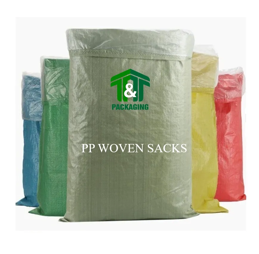 PP woven sacks bags multicolor flat bag from Vietnam Company Reuse Packaging Bag for rice wholesale