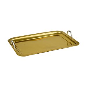Bandeja de Servicio de Alimentos Rectangular Chapada en Oro de Diseño Simple, Bandeja de Metal de Alta Calidad de Gran Tamaño con Asa Dorada para el Hogar y Hoteles - Product Image 1