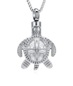 Collar de urna de joyería de cremación de tortuga marina personalizado de plata para cenizas, colgante de urna conmemorativa de recuerdo funerario de tortuga para tamaño humano - Product Image 1