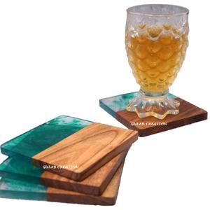 Handcrafted Wooden & Resin Square <b>Coasters</b> Set Modern <b>Drink</b> <b>Coasters</b> <b>for</b> Coffee Table, Bar, and Home Decor - Product Image 1