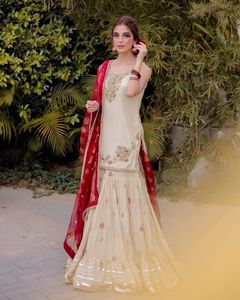 Conjunto de Sharara bonito y hermoso pakistaní indio, tela CHINON para fiesta de lujo, boda, ropa tradicional e informal, conjunto de Sharara - Product Image 2