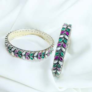 Aasma 925 Silver Fine Bangle <b>Ruby</b> & Emerald Semiprecious Stone Single Piece - Product Image 3