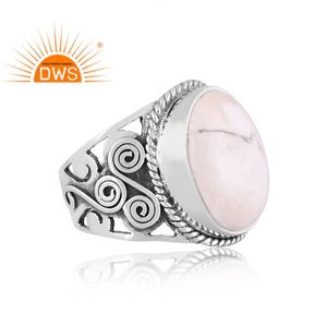 Anillo de declaración de piedras preciosas de howlita Natural de plata esterlina oxidada de gran venta, joyería personalizada para regalo de mujer para ella - Product Image 3