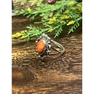 Anillo Freda Martinez de Plata de Ley con Diseño de Ostra Espinosa, Estilo Boho, con Piedra de Coral Geométrica, para Uso Diario, Talla 8 - Product Image 3