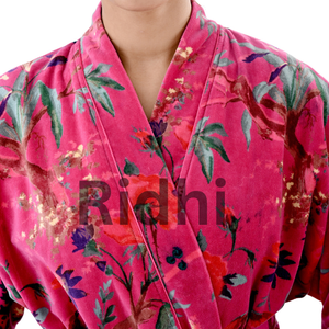 Kimono de Terciopelo Rosa con Diseño Floral, Térmico, 100% Terciopelo, para Playa o Piscina, Unisex, Ecológico, con Encaje y Cintura Natural - Product Image 2